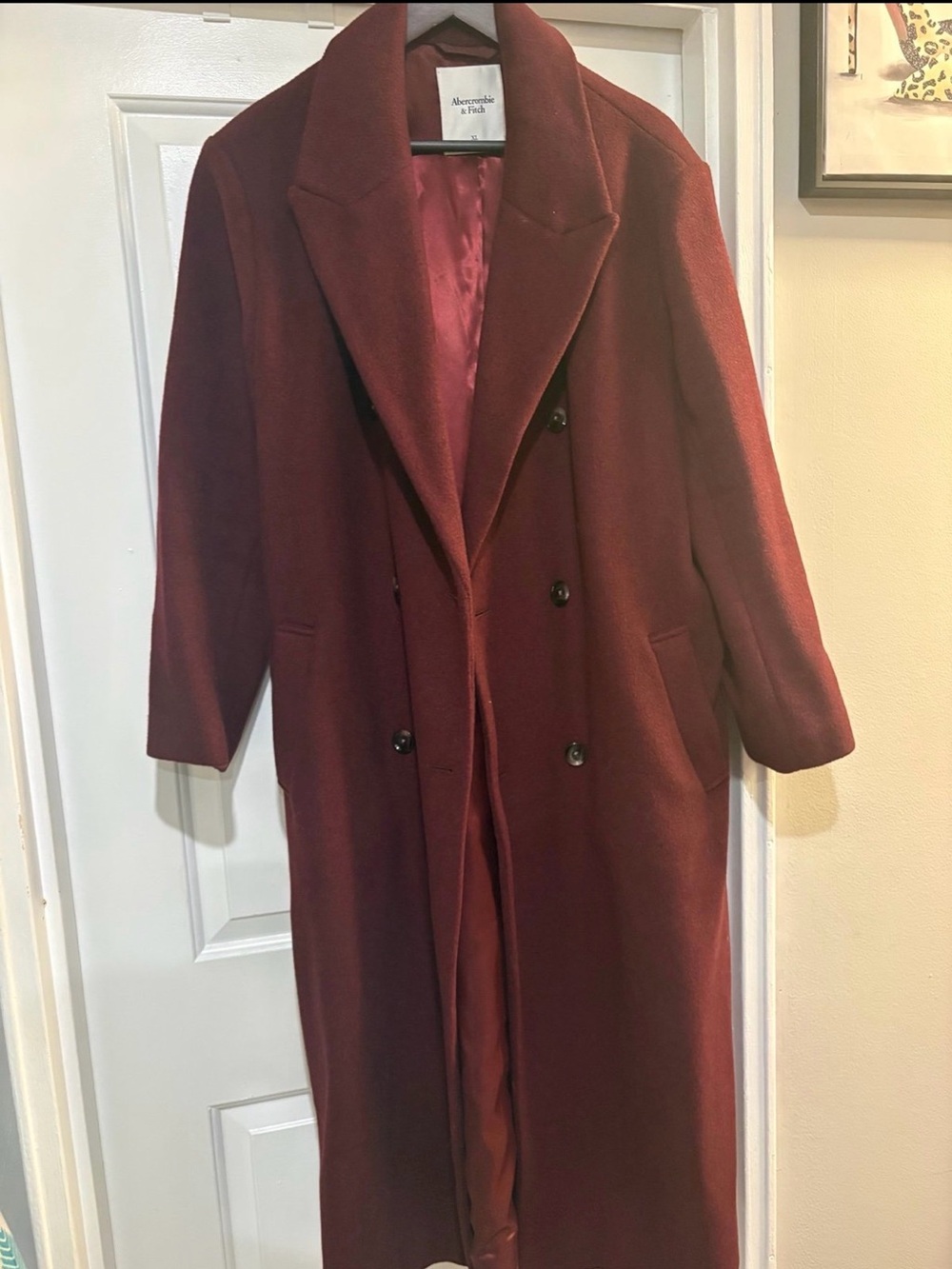 Abercrombie & Fitch Maroon Double-Breasted Wool Trench Coat - Women